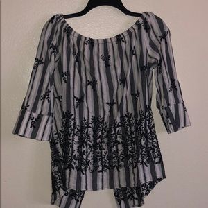 Off the shoulder, 3/4 length sleeves.